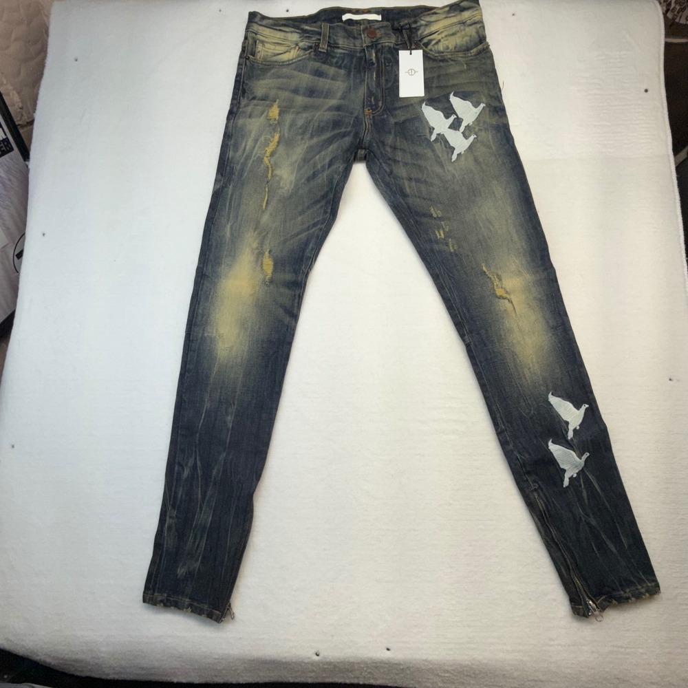 Golden Jeans‎ Men's 36x34 Distressed Bird Embroidery thrashed skater Y2K retro